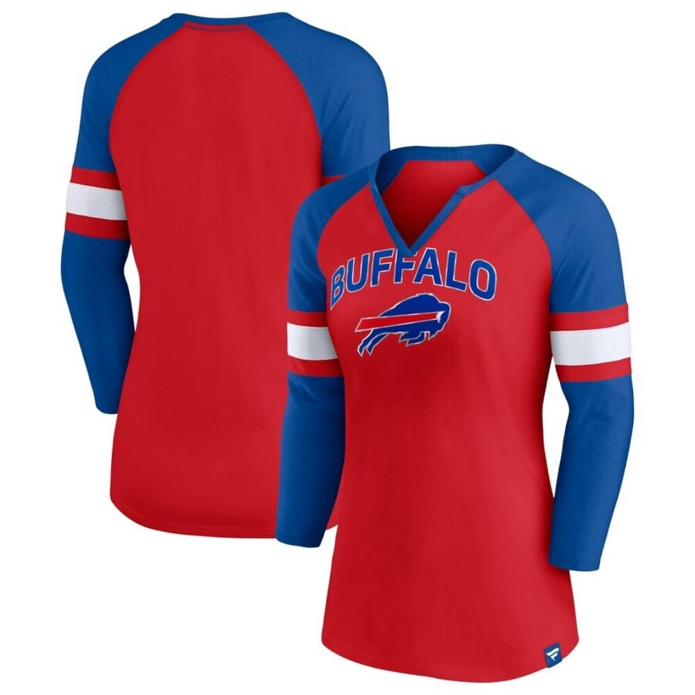 Buffalo Women's Red and Royal Raglan 3/4 Sleeve Top